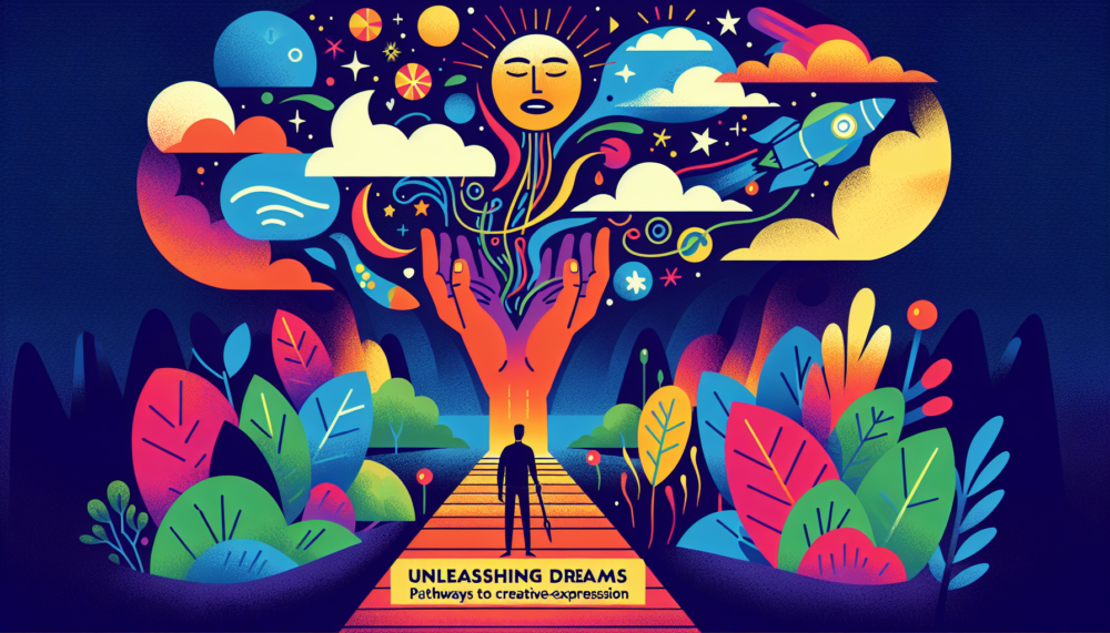 Unleashing Dreams: Pathways to Creative Self-Expression. No words, only illustration, vibrant and modern.