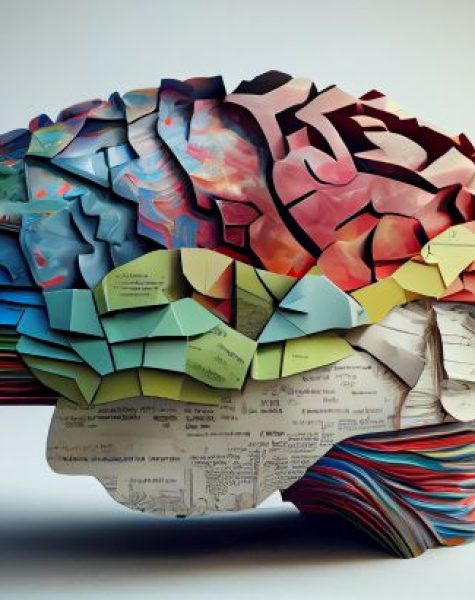 Human brain with paper colors ,generative artificial intelligence